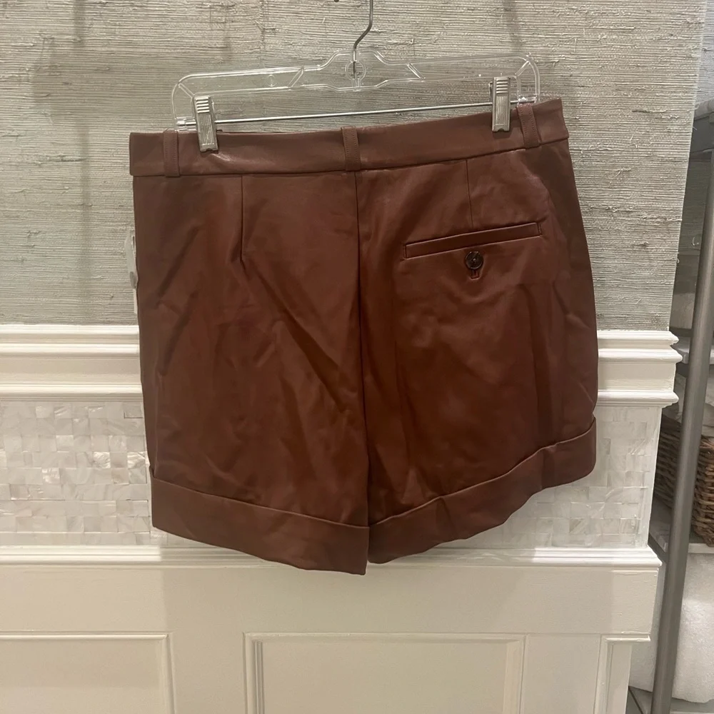 NWT new 12 Anthropologie Maeve faux leather cuffed shorts chocolate brown